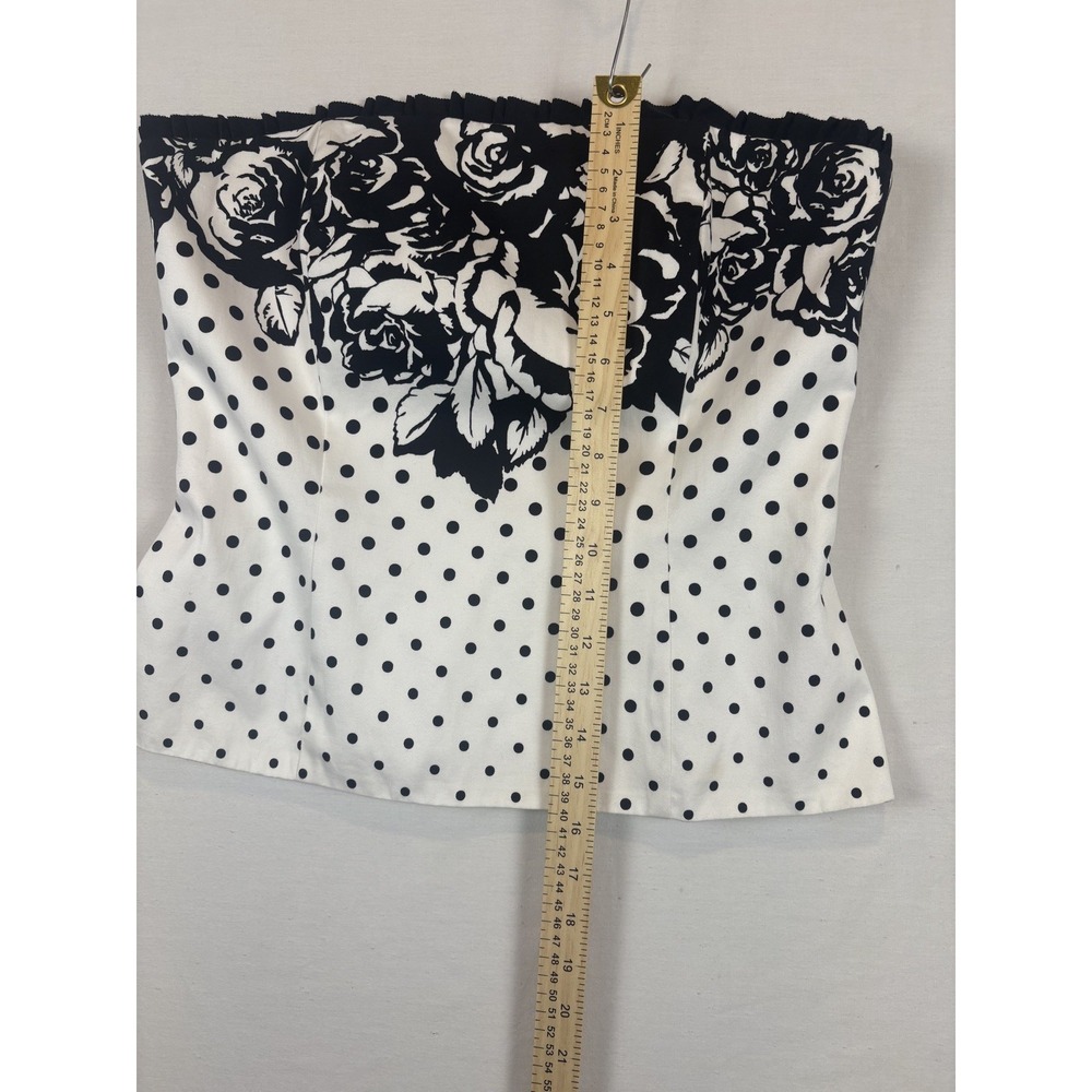White House Black Market corsette black and white polka dot and roses size 10 - Picture 7 of 7